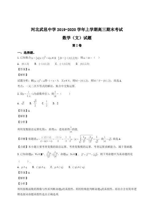 河北省武邑中学高三上学期期末考试数学(文)数学及答案解析【精编】.doc