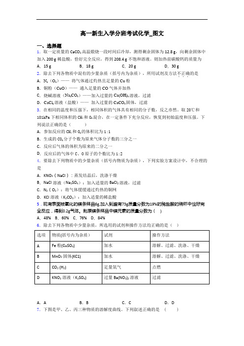 高一新生入学分班考试化学_图文