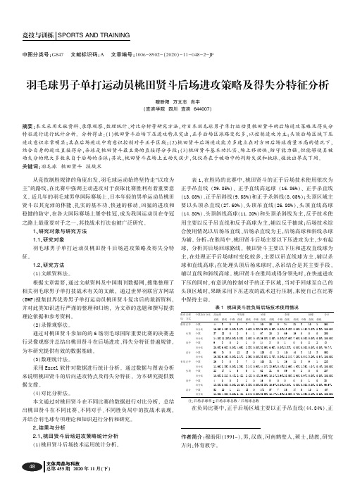 羽毛球男子单打运动员桃田贤斗后场进攻策略及得失分特征分析