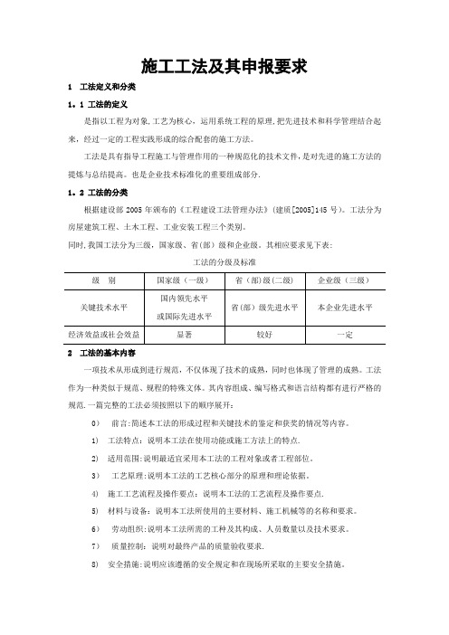 施工工法及其申报要求