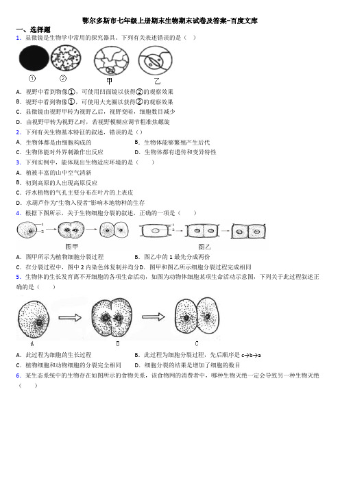 鄂尔多斯市七年级上册期末生物期末试卷及答案-百度文库