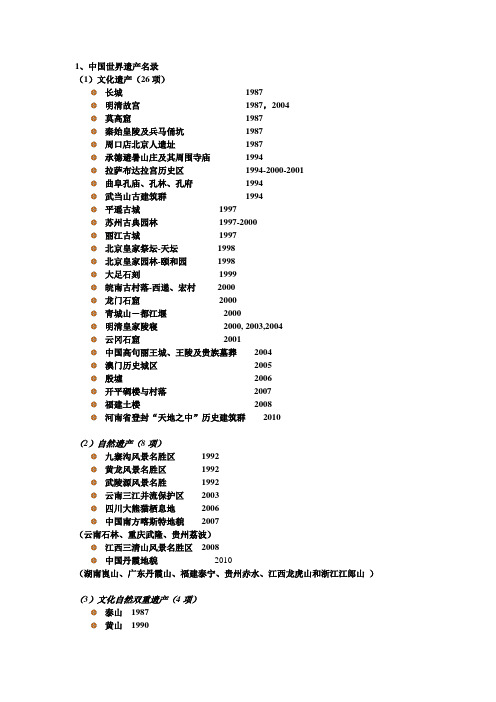 中国世界遗产名录