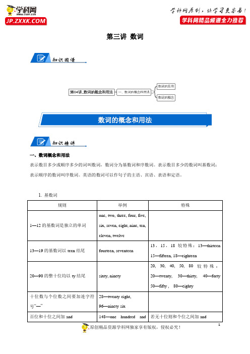 第三讲 数词-备战2021年高考英语一轮复习语法知识框架复习