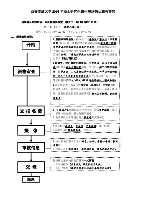 (新)西安交通大学2016年硕士研究生招生现场确认相关事宜