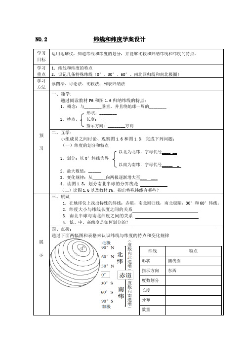 人教版七上地理NO.2 纬线和纬度学案