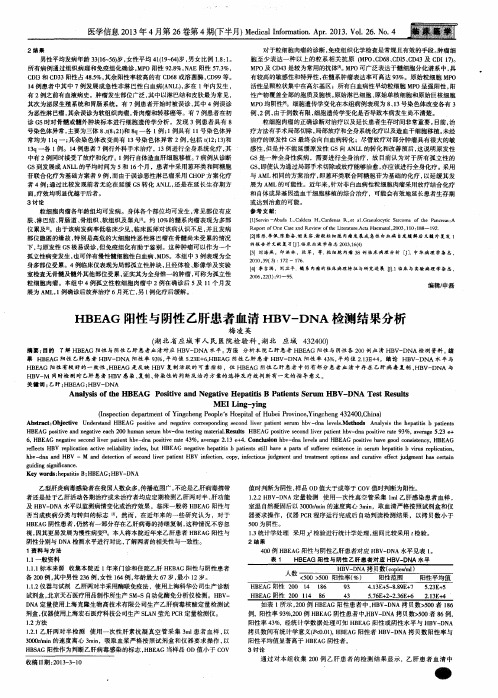 HBEAG阳性与阴性乙肝患者血清HBV-DNA检测结果分析