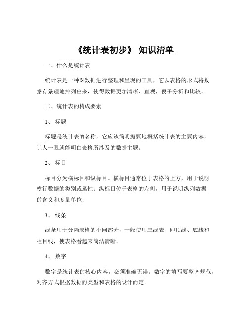 《统计表初步》 知识清单