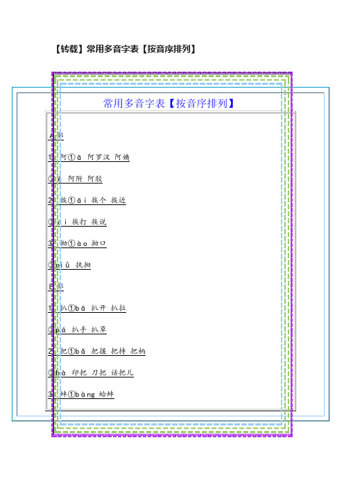 【转载】常用多音字表【按音序排列】