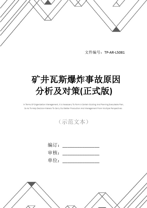 矿井瓦斯爆炸事故原因分析及对策(正式版)