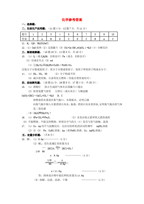 精选九年级化学下学期第一次月考试题答案