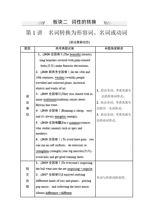 2022届高考(统考版)英语人教版一轮复习教学案：板块2 第1讲 名词转换为形容词、名词或动词