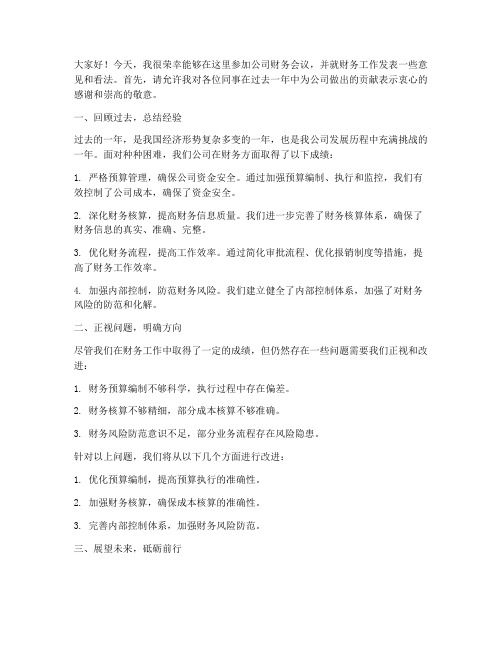 公司财务会议发言稿范文