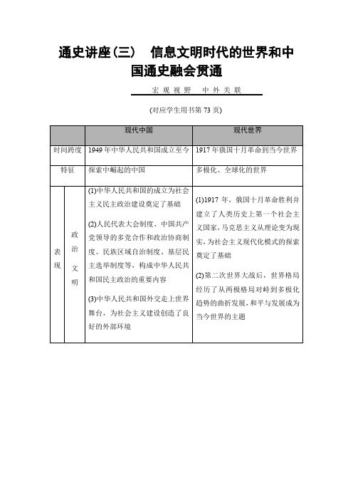 2018版高考历史二轮(专题版)教师用书：第1部分 模块3 通史讲座3 信息文明时代的世界和中国通史融会贯通