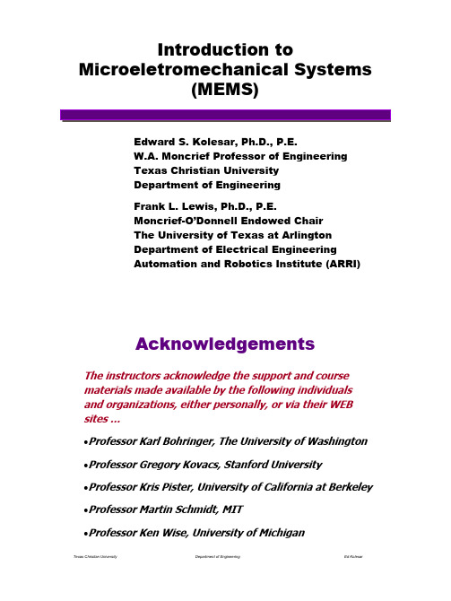 Introduction to Microeletromechanical Systems (MEMS)