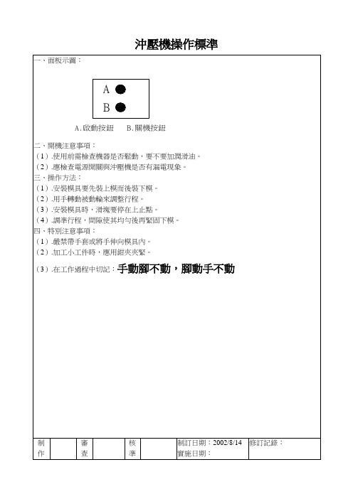 冲压机操作标准