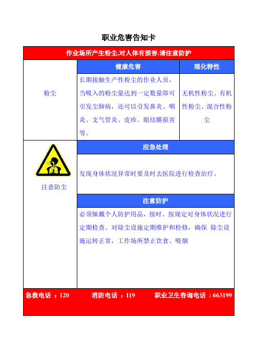 职业危害岗位告知卡