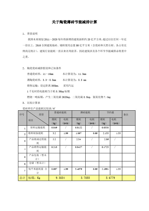 陶瓷薄砖节能减排计算