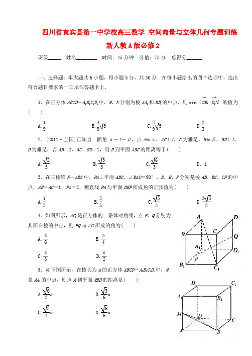 四川省宜宾县第一中学校高三数学 空间向量与立体几何专题训练 新人教A版必修2