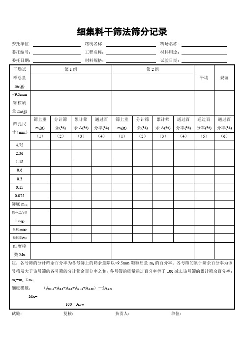 细集料干筛法筛分记录