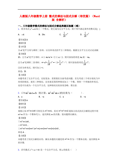 人教版八年级数学上册 整式的乘法与因式分解(培优篇)(Word版 含解析)