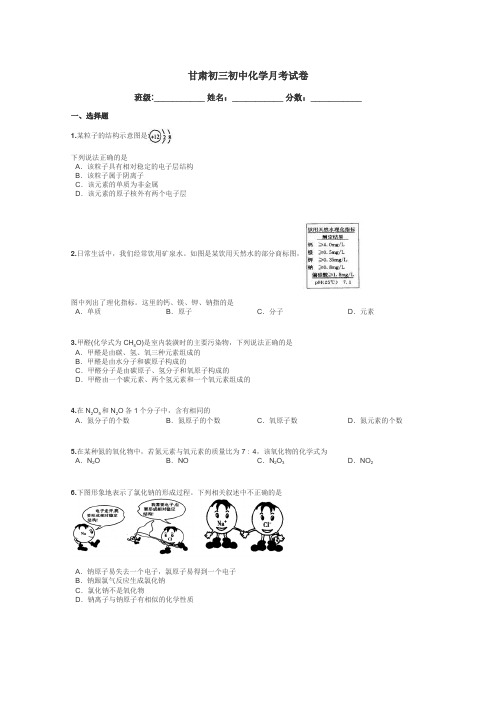 甘肃初三初中化学月考试卷带答案解析
