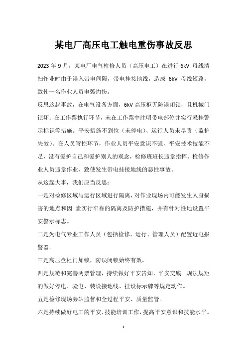 某电厂高压电工触电重伤事故反思