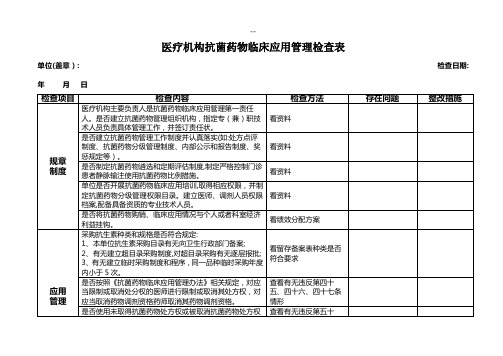 医疗机构抗菌药物临床应用管理检查表(最新)