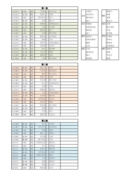 2022世界杯小组赛赛程(excel版)