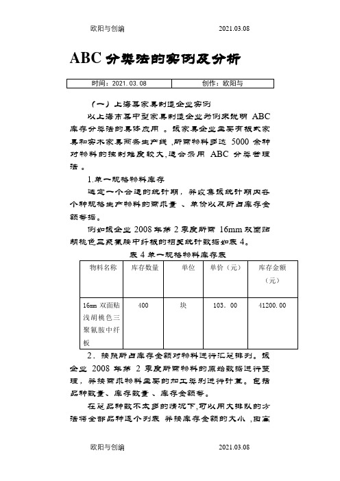 ABC分类法的实例及分析之欧阳与创编