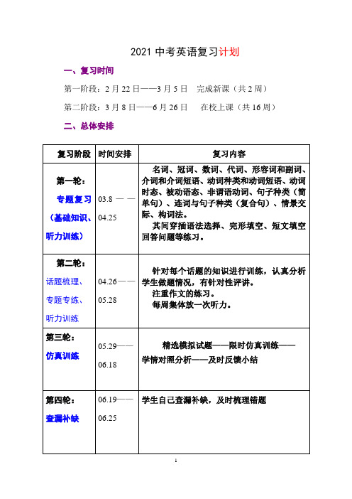 2021中考英语复习计划