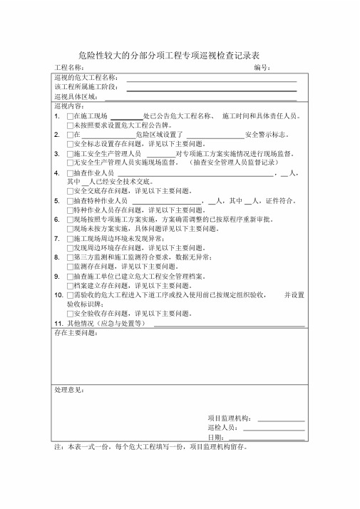 危险性较大的分部分项工程专项巡视检查记录表(1)