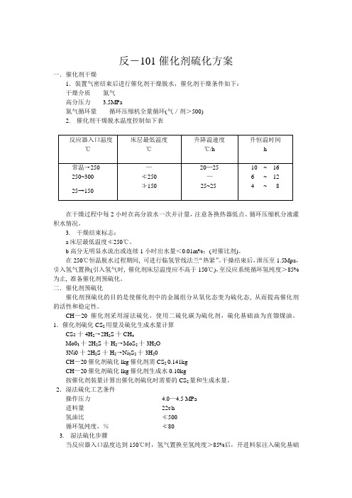 催化剂硫化方案2001