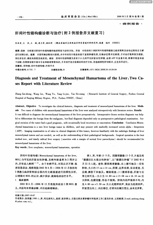 肝间叶性错构瘤诊断与治疗(附2例报告并文献复习)