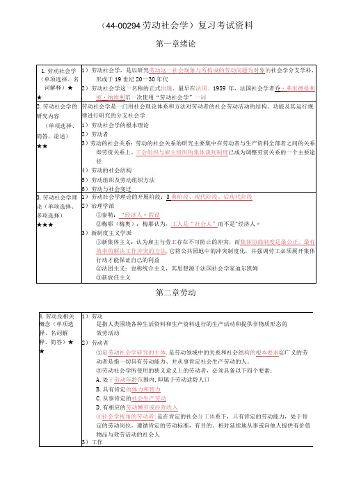 《劳动社会学》复习考试资料