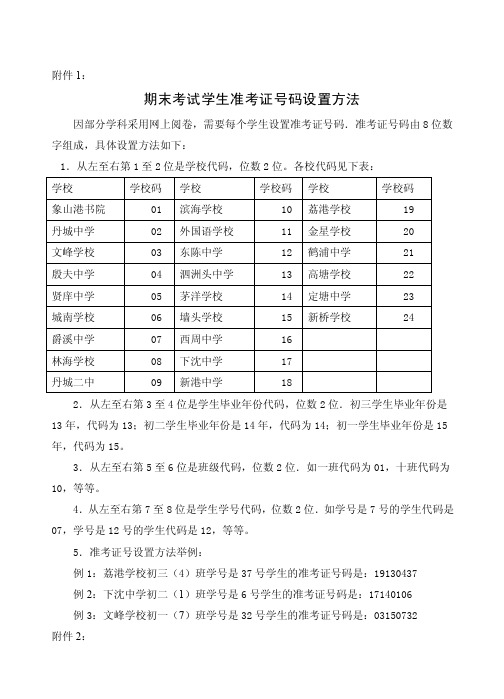 期末考试学生准考证号码设置方法