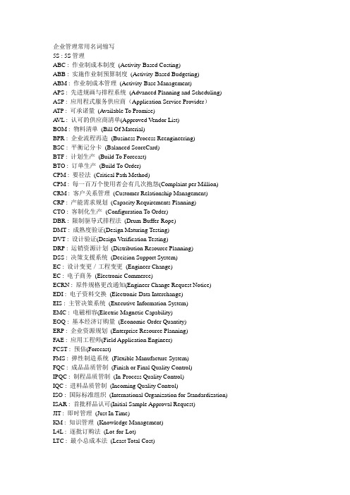 企业管理常用名词缩写