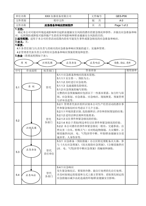 应急准备和响应控制程序