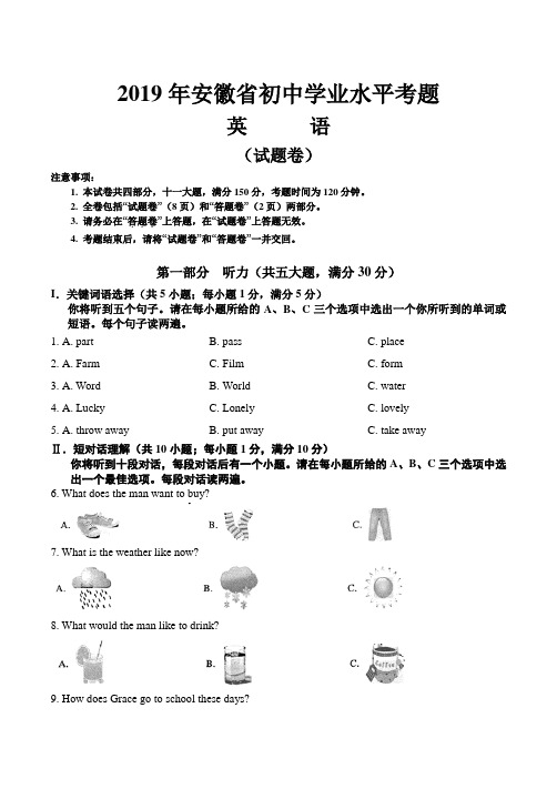 2019年安徽省中考英语试卷及答案