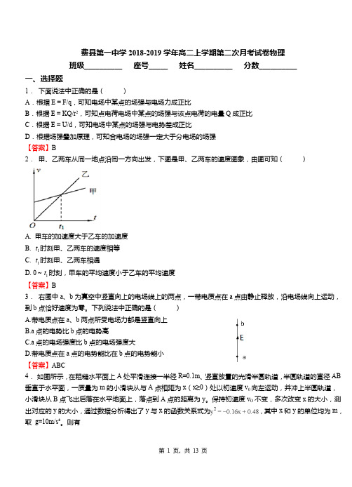 费县第一中学2018-2019学年高二上学期第二次月考试卷物理