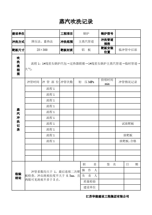 锅炉蒸汽吹洗记录