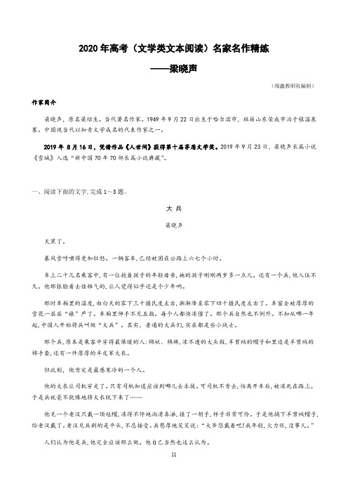 高中语文 高考(文学类文本阅读)名家名作精练：梁晓声