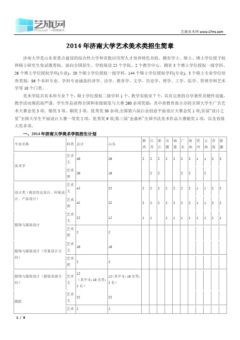 2014年济南大学艺术美术类招生简章