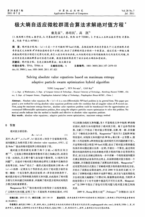 极大熵自适应微粒群混合算法求解绝对值方程