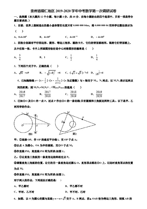 贵州省铜仁地区2019-2020学年中考数学第一次调研试卷含解析