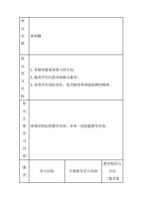 小学体育与健康三年级下册前滚翻大单元教学计划整体设计