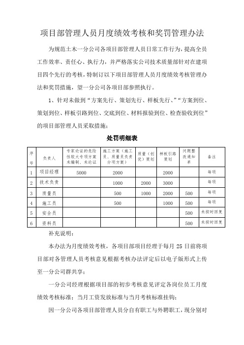 1.3项目部管理人员月度考核管理办法