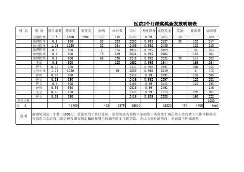 医院奖金发放明细表