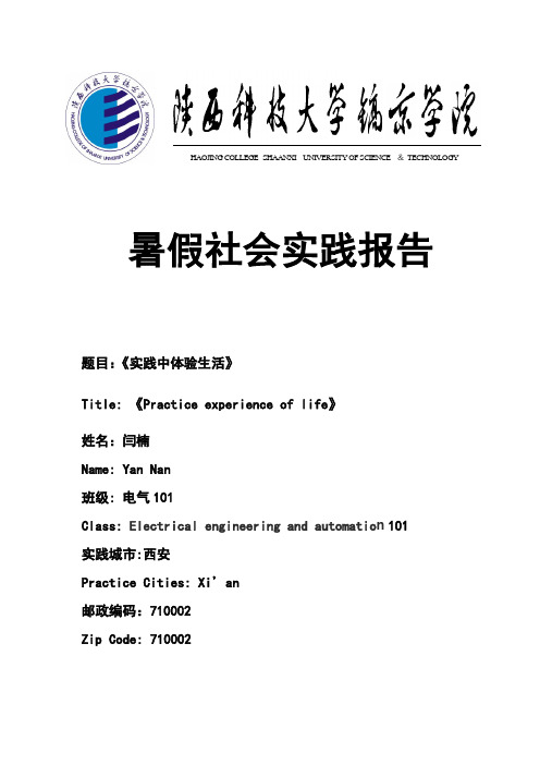 陕西科技大学镐京学院假期社会实践报告