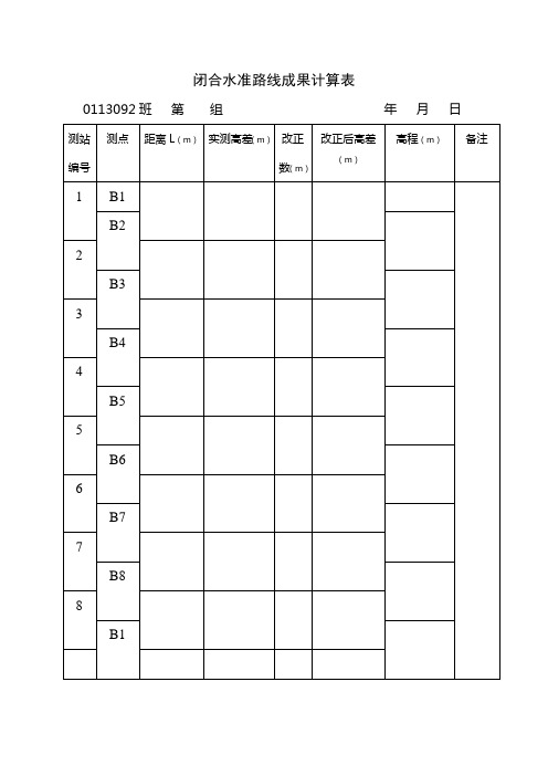 闭合水准路线成果计算表