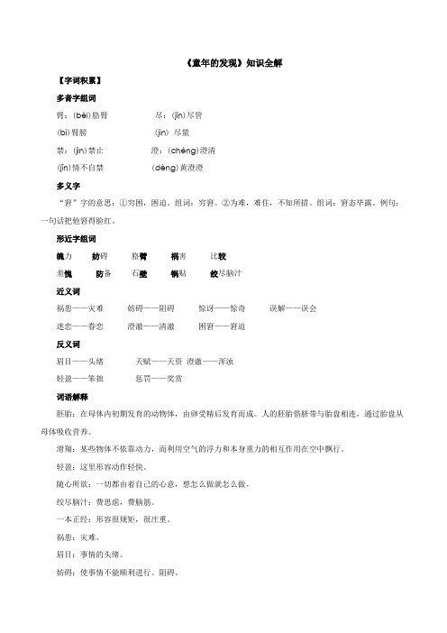 人教部编版小学五年级语文下册《童年的发现》知识全解